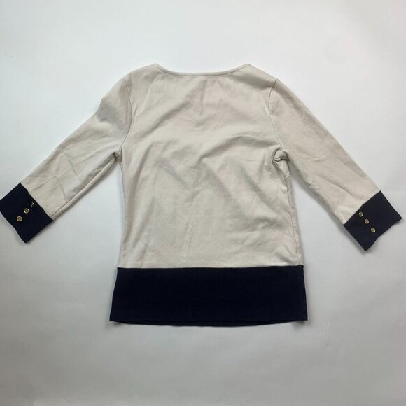 Banana Republic Womens Colorblock Top Long Sleeve Pullover Ivory Blue Size Small - Picture 2 of 7